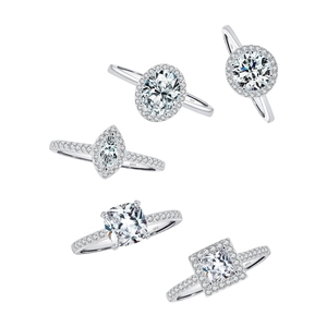 S925 sterling silver rings set with various geometric zircon cuts in a row