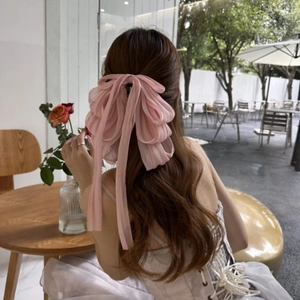 Large Bow Hair Claw Clip Chiffon Organza Oversized Long Ribbon Tassel Elegant Sweet Hairpin Accessory For Women