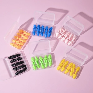 Set of 6 pairs of colorful silicone earplugs in clear cases for sleeping and noise reduction