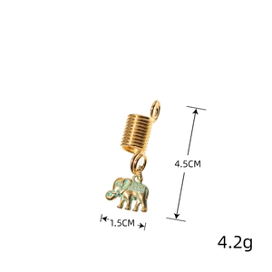 Golden spring hair coil with elephant pendant and dimensions 4.5cm for dreadlocks