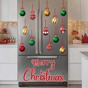 Stickers muraux boules de Noël colorées avec texte Merry Christmas sur réfrigérateur