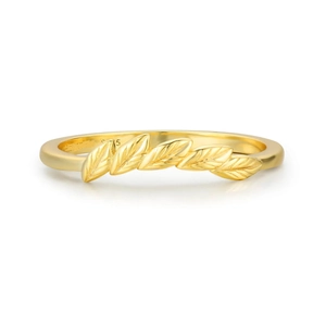 Elegant s925 sterling silver ring with golden leaf pattern and wheat ear texture