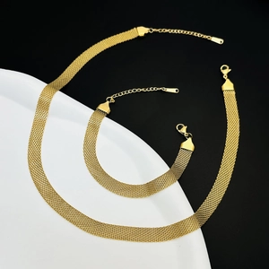Collana A Catena In Maglia Dorata Vintage Acciaio Inossidabile Girocollo Intrecciato Milanese Piatto Per Donna Hip Hop Minimalista