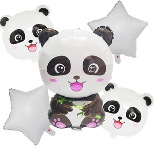 Cartoon panda foil balloon set with bamboo theme and white star balloons for party decoration