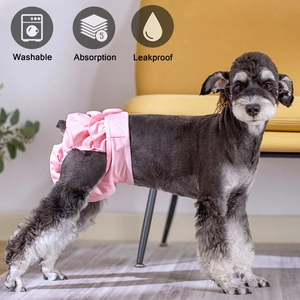 Pink washable pet diaper with 5-layer absorption and leakproof lace design on a dog