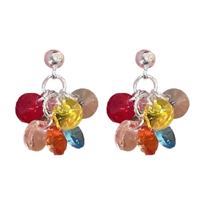 Colorful beaded tassel earrings with silver needles featuring vibrant multifaceted beads
