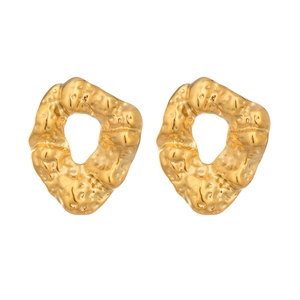Vintage 18K gold plated stainless steel hoop earrings with textured hollow lava design