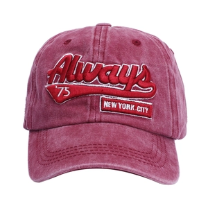 Vintage washed dark red baseball cap with Always embroidery and New York City patch