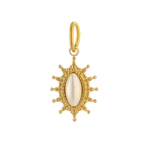 Retro gold stainless steel starburst pendant with white oval gemstone inlay