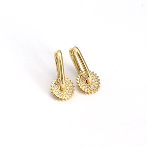 Elegant gold S925 sterling silver sunburst earrings with sparkling zircon crystals