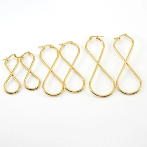 Three pairs of infinity shaped 18k gold plated stainless steel earrings in varied sizes