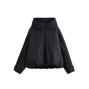 Women Hooded Puffer Jacket Polyester Cotton Padded Winter Warm Casual Solid Color Outerwear