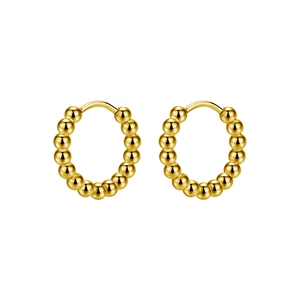 Minimalist egg-shaped steel bead hoop earrings in polished golden finish for women