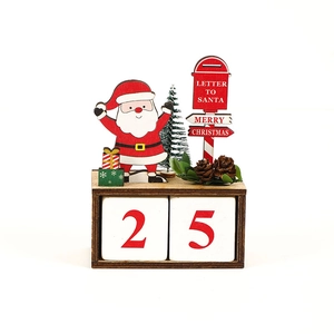 Christmas wooden countdown calendar with Santa, mailbox, and pine cones for home decoration