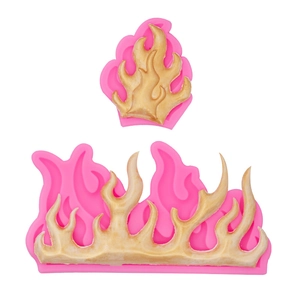 Pink silicone flame molds for cake decorating and chocolate fondant crafts, two-piece set