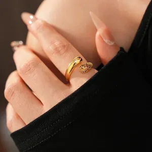 18k gold plated adjustable open ring with vibrant multi-color zircon inlay on hand