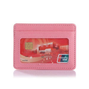 Pink lychee texture PU leather passport holder with clear ID window and card slot