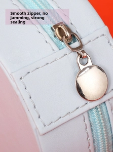 Detailed macro view of smooth blue zipper and premium faux leather jewelry box case