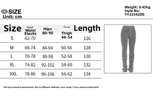 Tableau des tailles détaillé pour pantalon tricoté à rayures avec mesures en cm