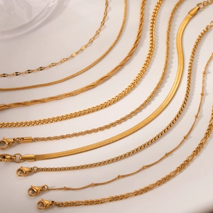 Selection of 18K gold plated stainless steel chains including snake and figaro styles