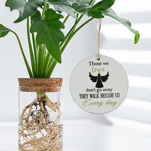 Memorial Wooden Round Hanging Plaque Angel Wings Pattern Sympathy Gift Home Wall Porch Decoration With Hemp Rope