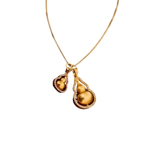 Elegant gold double gourd pendant necklace with sparkling zircon edges for women
