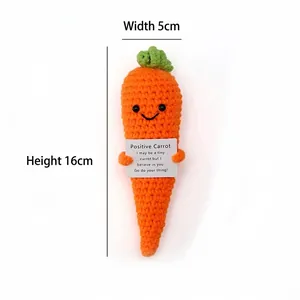 Handmade crochet positive carrot doll with inspirational card, 16cm height, orange and green