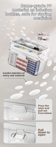 Detail of multi-layer family medicine box with secure latch and organized storage