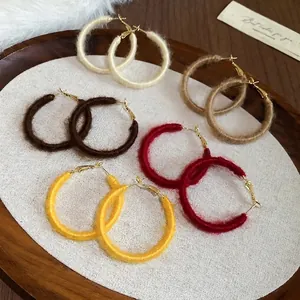 Retro velvet wrapped round hoop earrings in five seasonal colors for autumn and winter