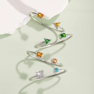 S925 sterling silver spring bracelets with colorful geometric ice-cut zircon stones