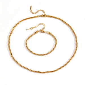 Gold titanium steel multi-strand twisted rope chain necklace and bracelet set