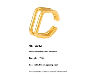 Detailed specs of double-layer open ring in 18K gold plated titanium steel, size 7