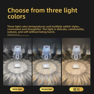 Detailed comparison of three color temperatures on crystal acrylic table lamp