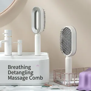 White and grey air cushion hair brush with hollow handle for scalp massage and detangling
