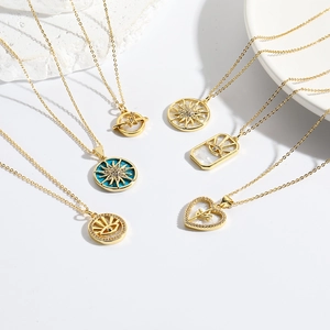 Evil Eye Pendant Necklace 18K Gold Plated Copper Mother Of Artificial Pearl Shell Sun Heart Charms Fashion Jewelry For Women