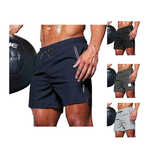 Men's quick-dry sports shorts with drawstring waist and zipper pockets in four colors