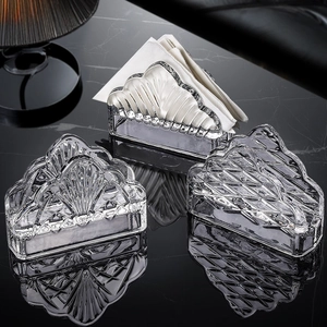 Clear Glass Napkin Holder Vertical Stand Embossed Crystal Tissue Organizer Rack For Tabletop Dining Decor Restaurant Cafe