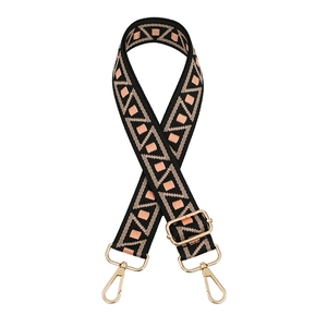 Adjustable woven shoulder strap for bags with colorful geometric patterns and gold hooks