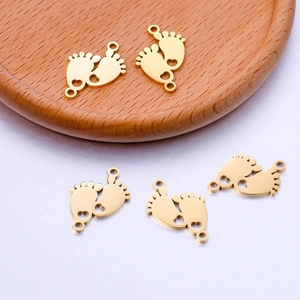 Gold stainless steel baby footprint charms with heart cutout for DIY jewelry making