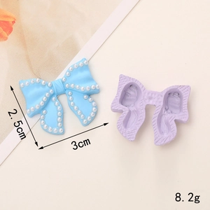 Pastel blue and purple resin bow charms with pearls, size 3x2.5cm for DIY accessories
