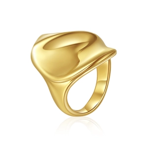 Detail view of 18K gold-plated irregular wavy ring with polished mirror finish