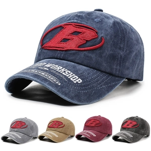 Casquette De Baseball Coton Lavé Vintage Broderie Lettre B Ajustable Visière Courbée Chapeau Soleil Extérieur Casual