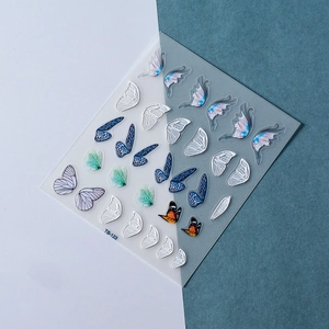 5D embossed butterfly wing nail art stickers TS-123 with colorful realistic designs