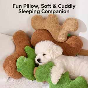 Soft wavy pet pillow for dogs and cats featuring cozy faux lamb wool and pet embroidery