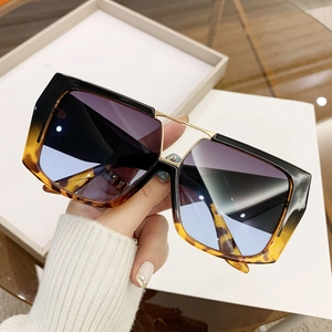 Fashion Square Sunglasses Large Frame Double Bridge UV400 Protection Gradient Lens Retro Metal PC Eyewear For Men Women