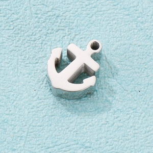 Polished silver stainless steel anchor pendant with ring hole for DIY jewelry making