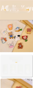 Detail of cute acrylic cartoon bear and dog brooches with high-definition micro-spray finish