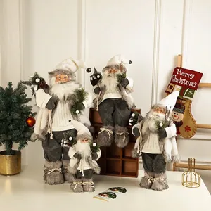 Santa Claus Doll Christmas Ornament Knitted Faux Fur Standing Sitting Figurine Nordic Style Home Decor Holiday Gift