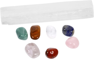 Set di cristalli naturali per chakra con bastoncino di selenite e sette pietre burattate