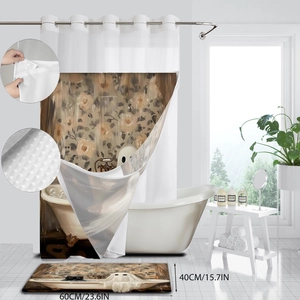 Detail view of ghost and black cat waffle shower curtain and anti-slip bath mat set